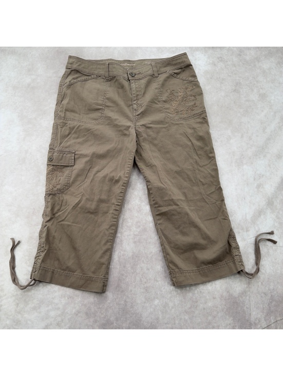 croft & barrow Pants - Croft & Barrow Y2K Brown Embroidered Floral Cargo Capris Size 12 Drawstring